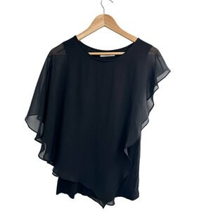 Isnana Black Sheer Overlay Assymetric Top‎
